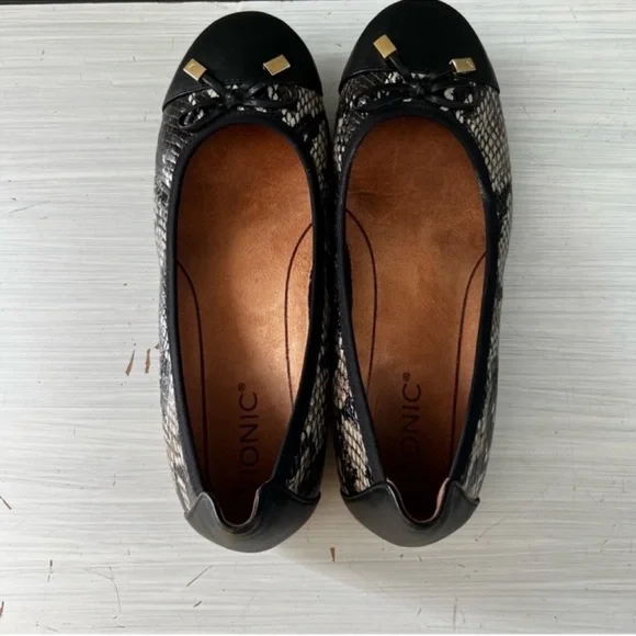 Vionic Minna Boa Ballet Flats Snakeskin Black Leather Bow Slip On Casual - 8.5 - Picture 5 of 10
